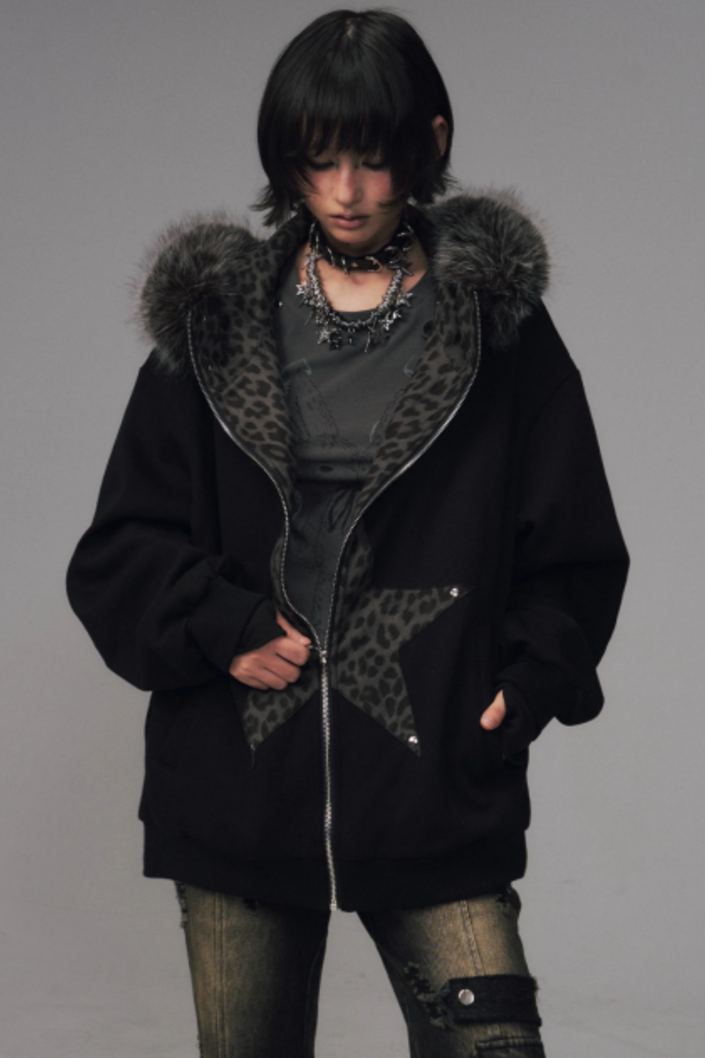 Cat-Ear Leopard Hooded Jacket