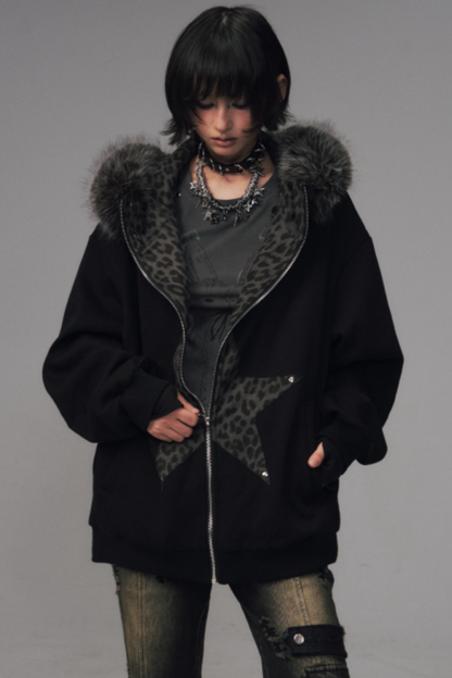 Cat-Ear Leopard Hooded Jacket