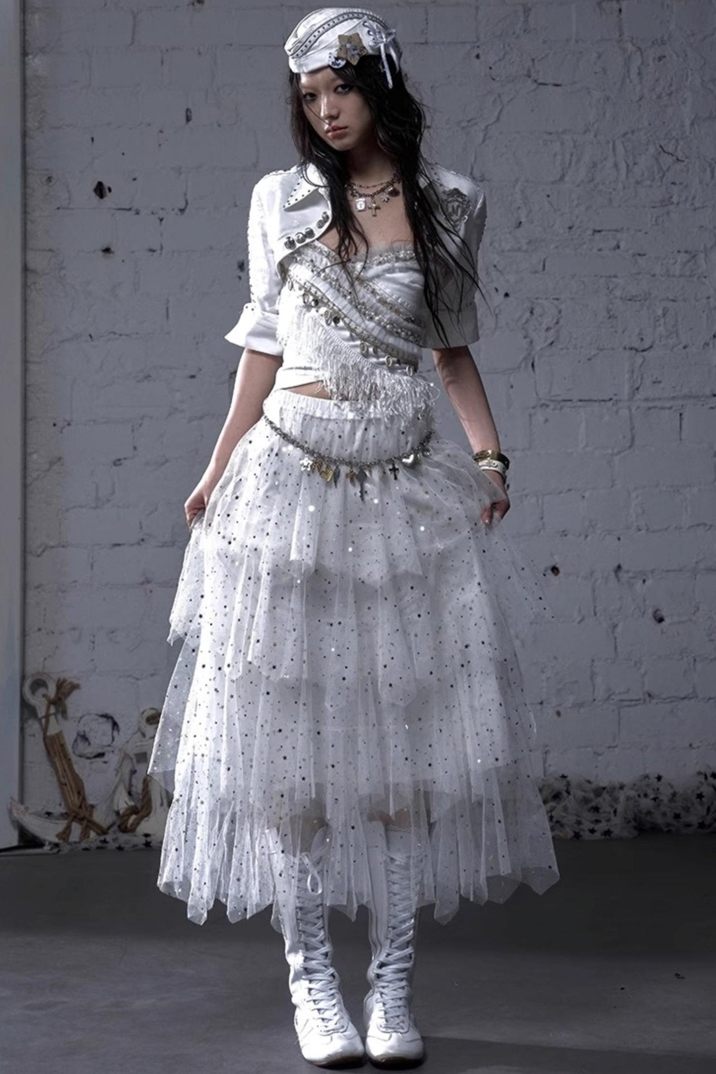 Fairycore Star Tiered Mesh Skirt