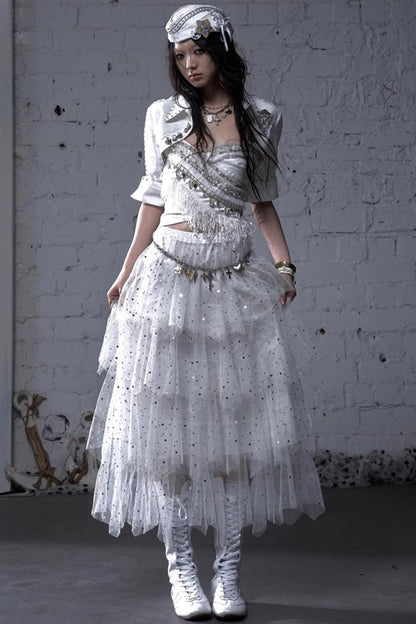 Fairycore Star Tiered Mesh Skirt