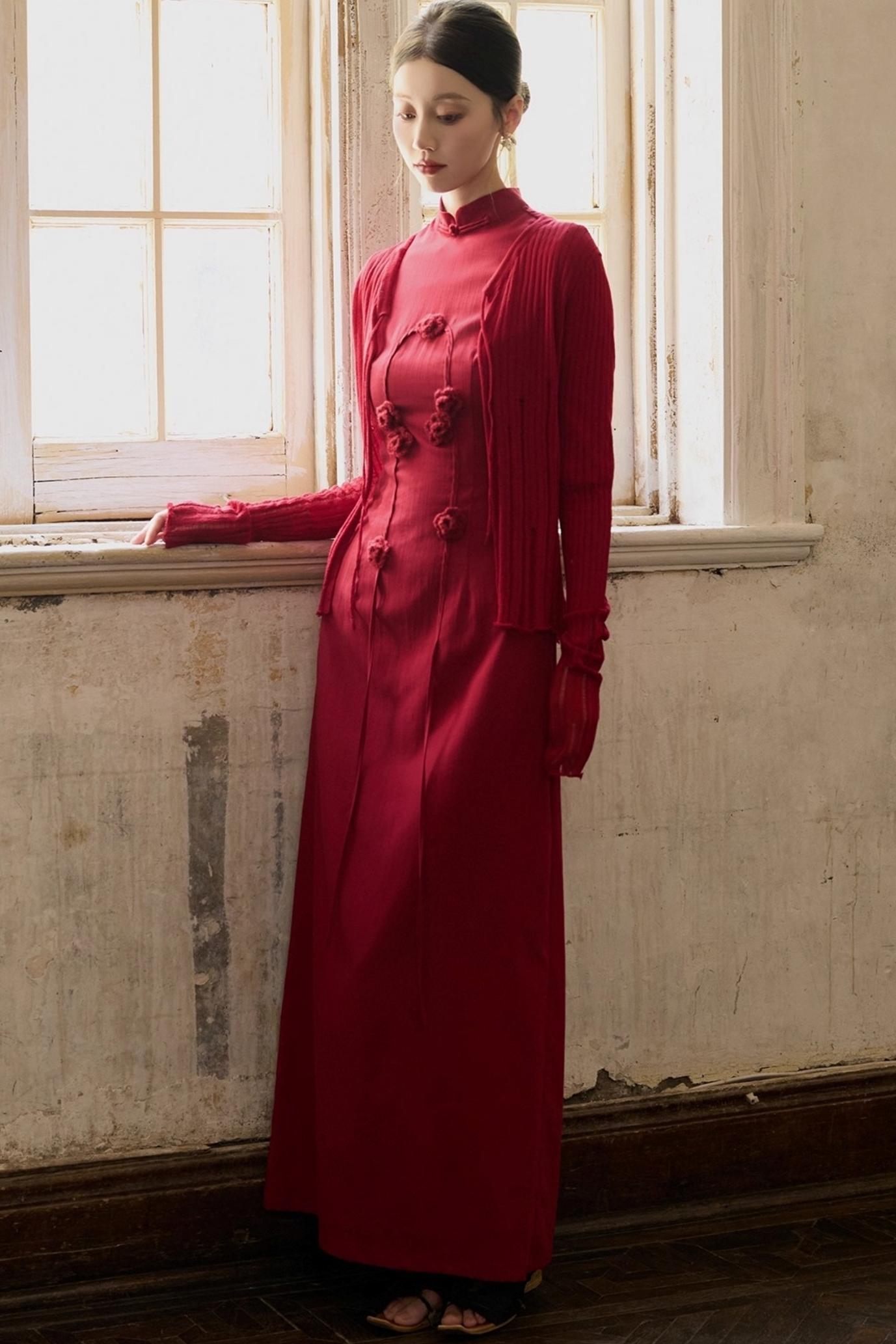 Red Flower Cheongsam Dress