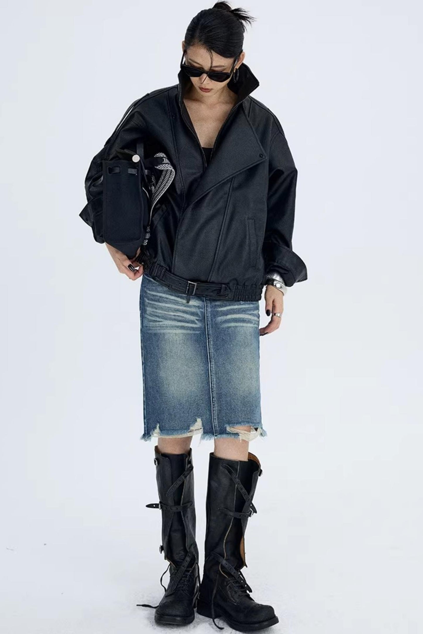 Retro Lychee Pattern Leather Jacket