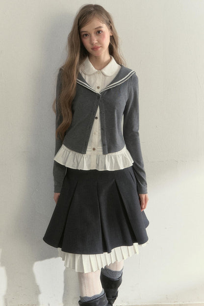 Navy Collar Spliced Top Set-Up