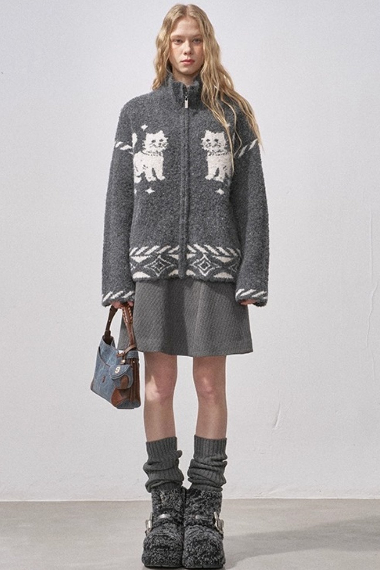 Split Wool Plaid A-Line Skirt