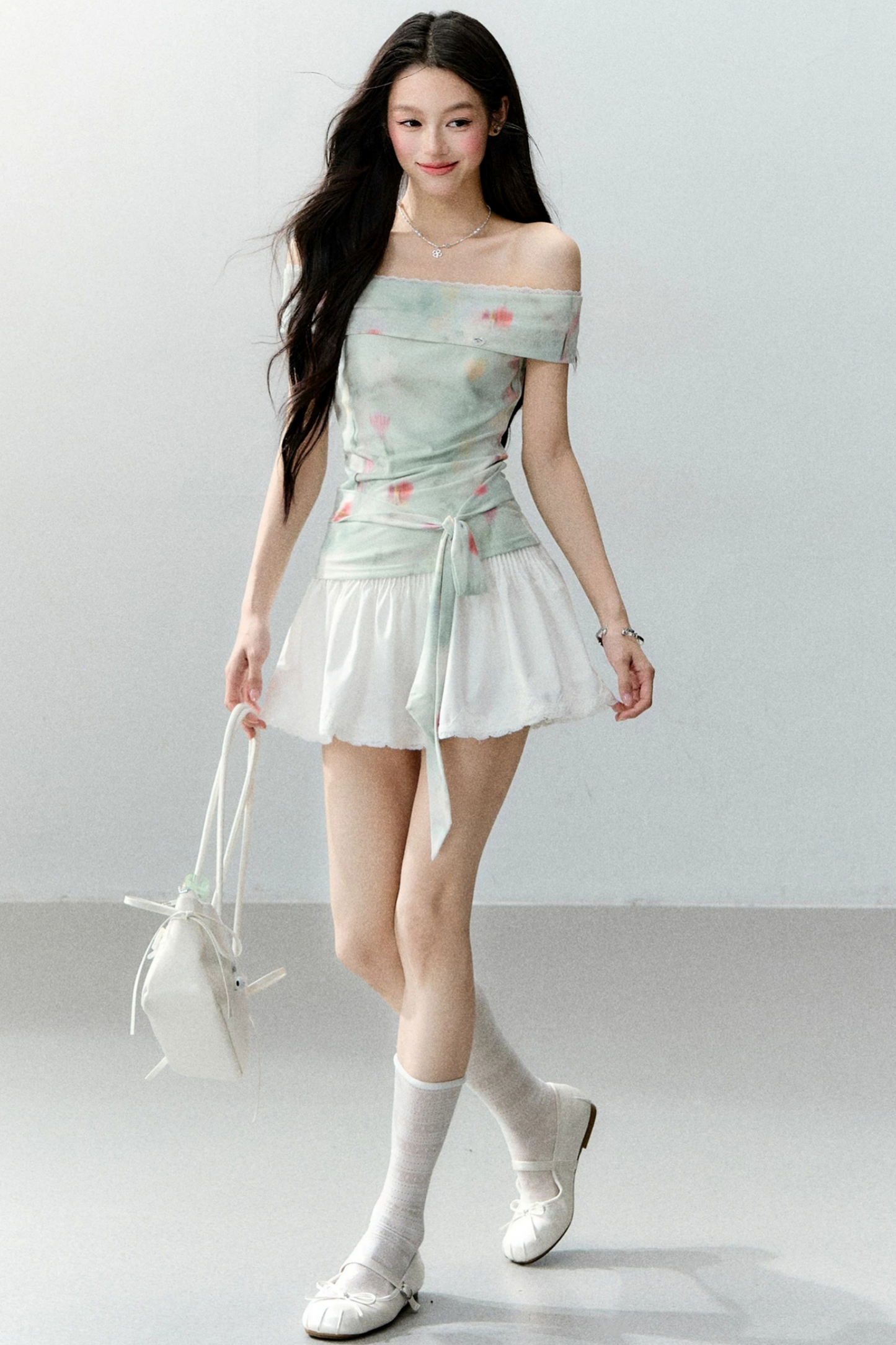Gradient Floral Off-Shoulder Top Set-Up