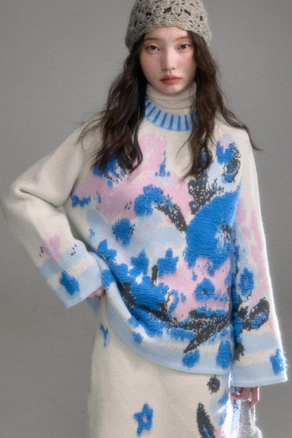 Oil Painting Jacquard Wool Sweater Set-Up