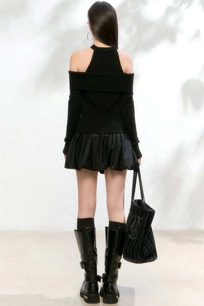 Polka Dot Knitwear Sweater Skirt Set-Up