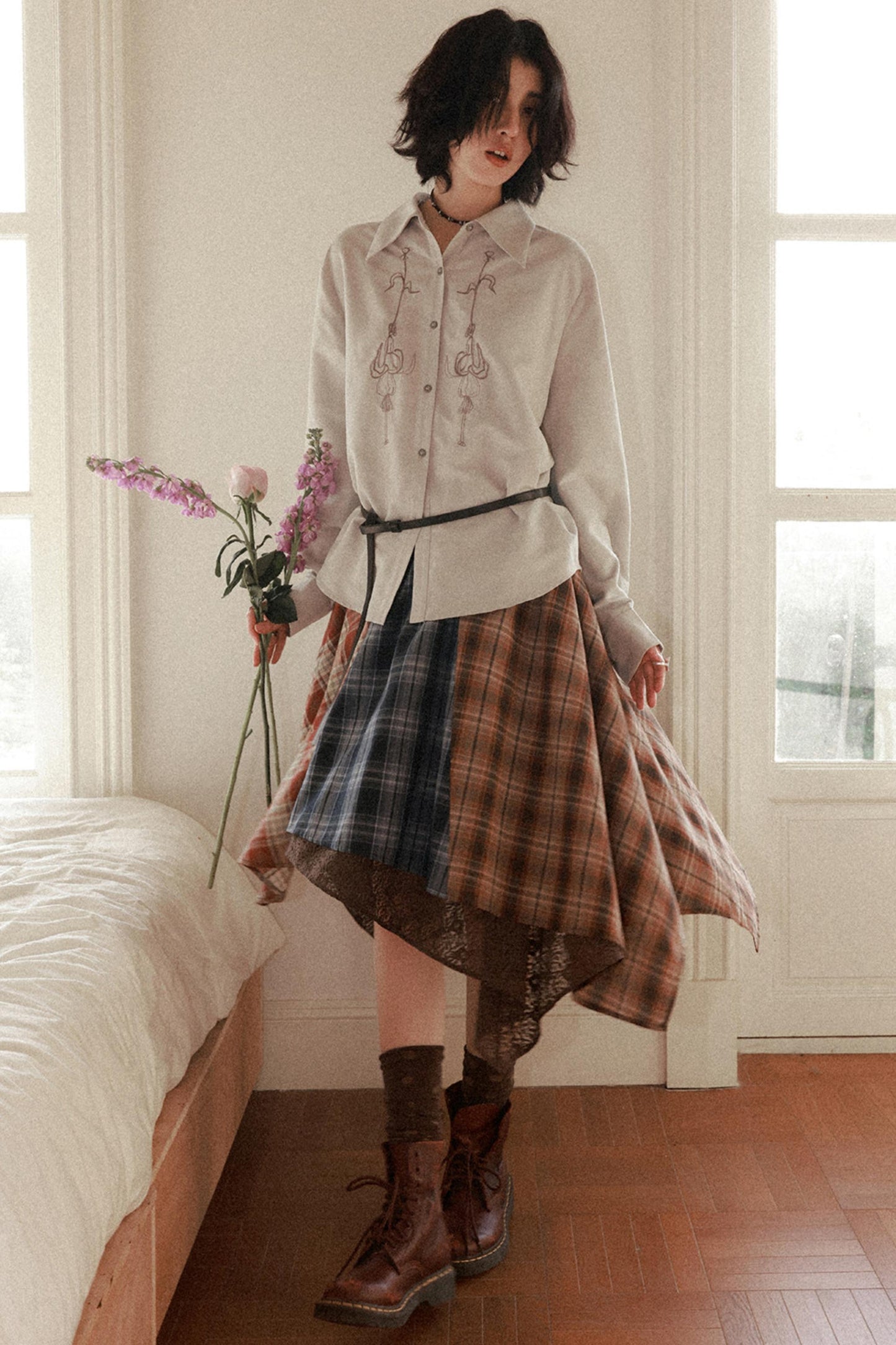 Elastic Plaid Patchwork Skirt