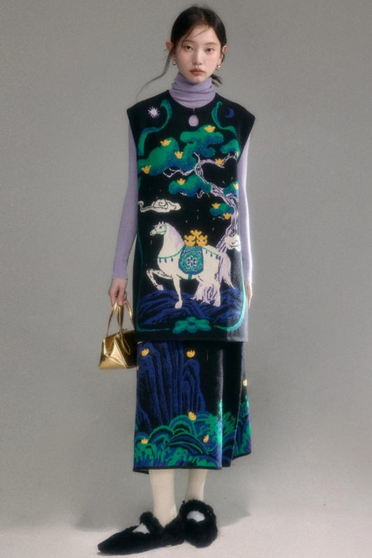 Chinese-Style Knitted Dress Set-Up