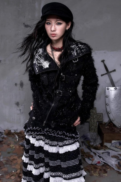 Vintage Dark Knight Plush Patchwork Coat