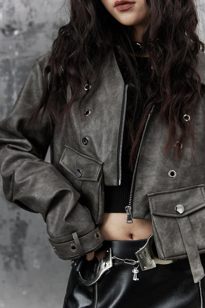 Vintage Distressed Punk Leather Jacket