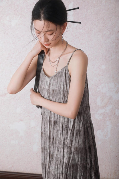 Velvet Tie-Dye Print A-Line Sundress