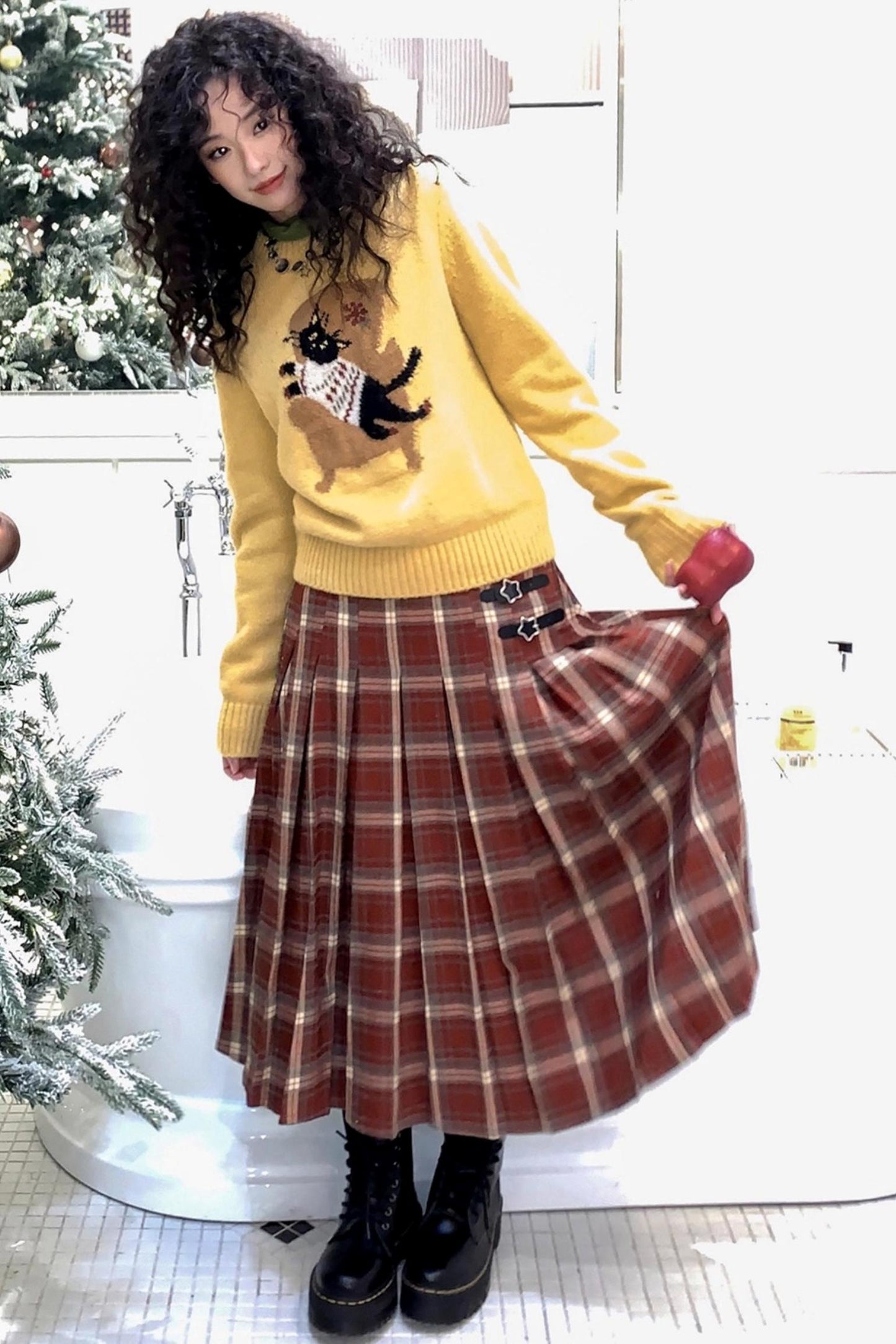 Earl Red Plaid Pleated Skirt Set-Up