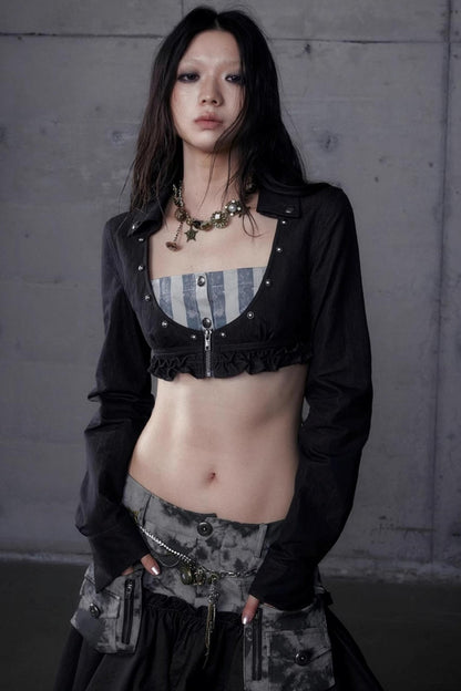 Vintage Punk Court Slim Print Long-Sleeved Shirts