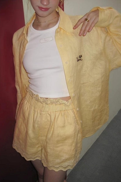 Lace Ensemble Shirt And Shorts Set-Up