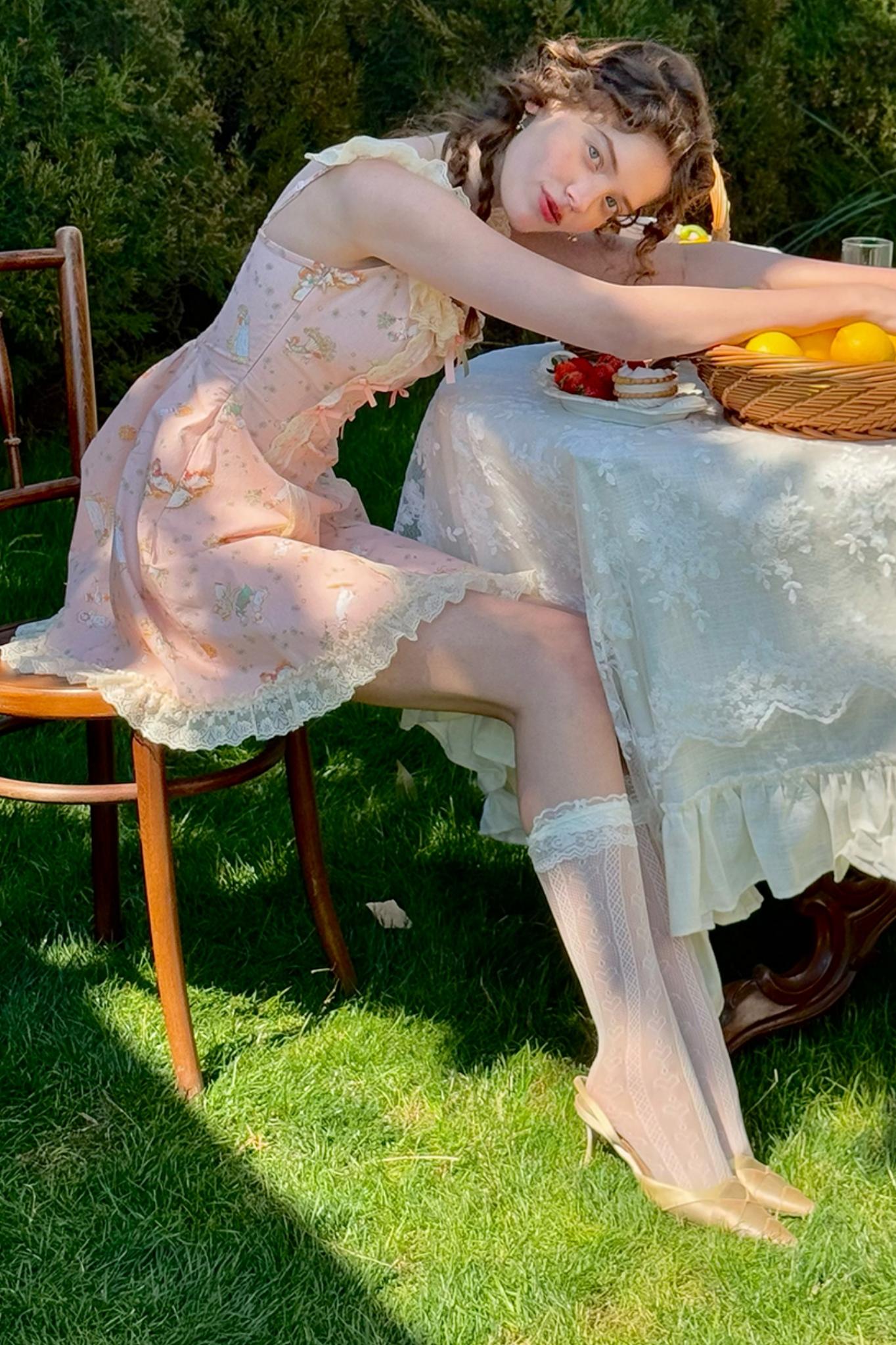 Pink Almond Lace Halter Dress