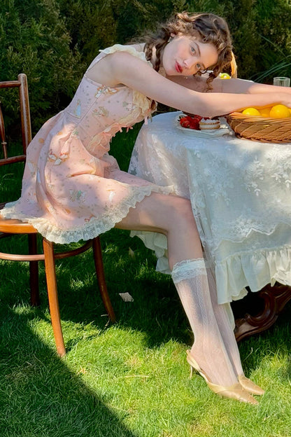 Pink Almond Lace Halter Dress