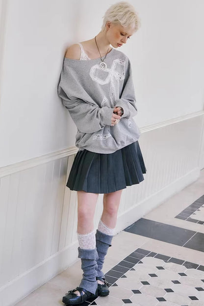 Lace-Up Collar Sweater Set-Up