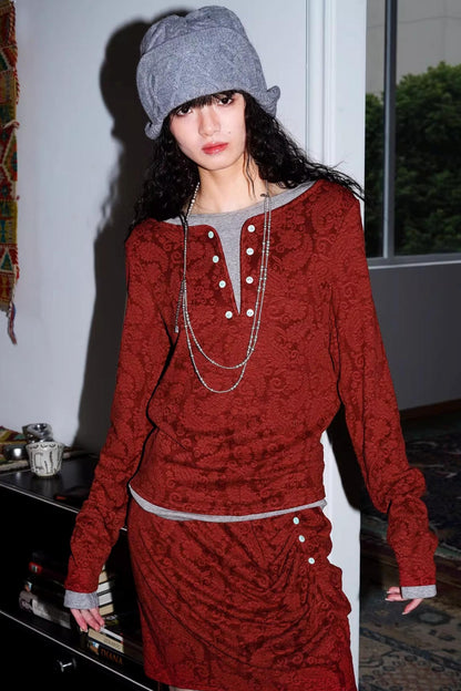 Retro Paisley Sweater Skirt Set-Up