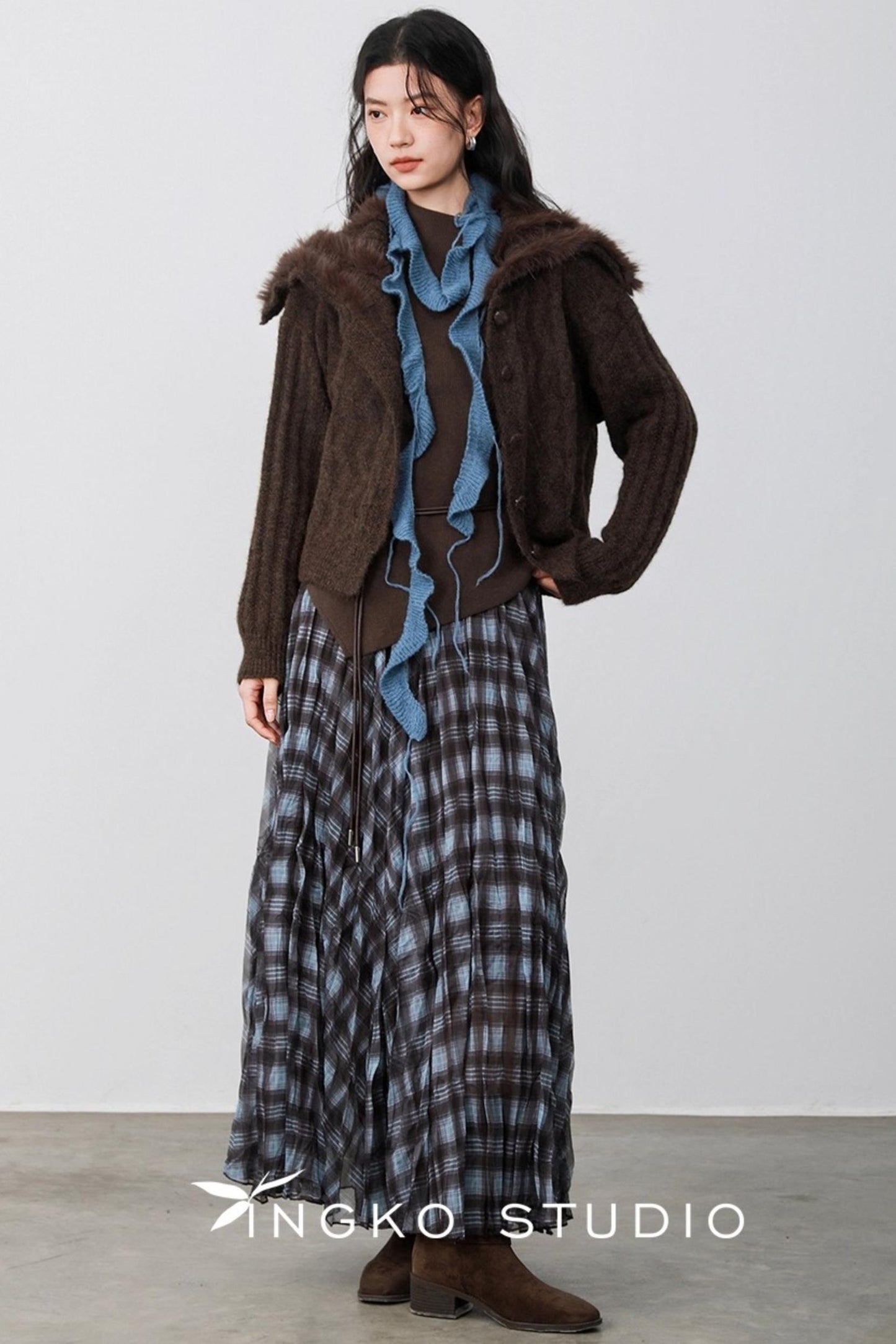 Blue Plaid Gauze Skirt