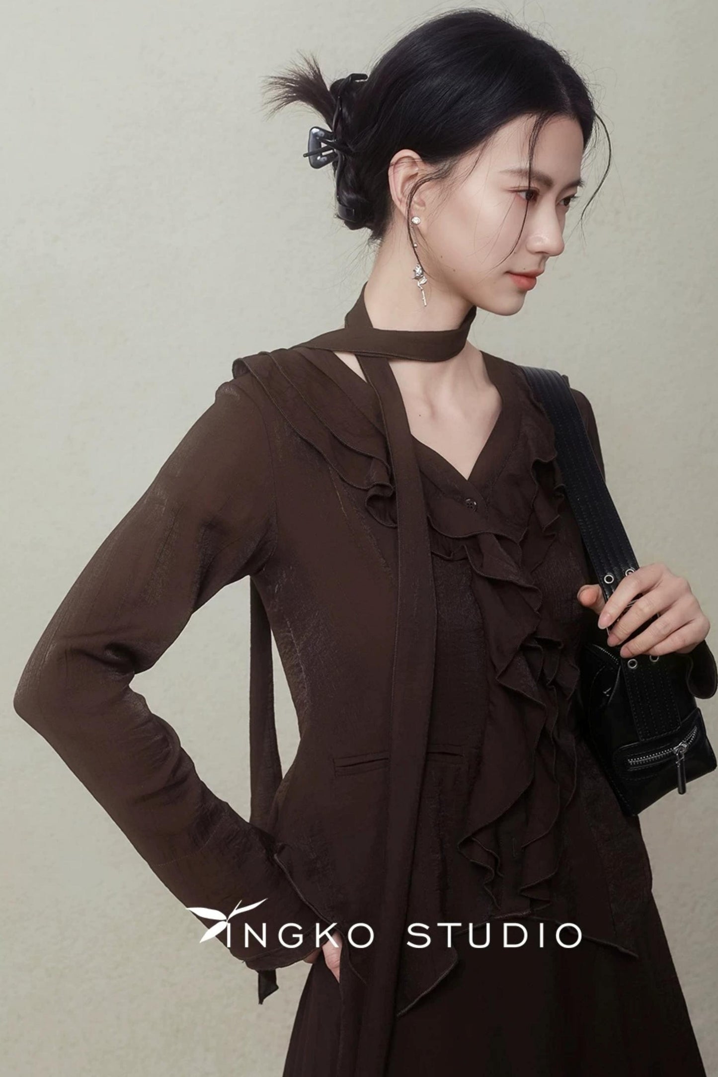 Asymmetrical Chestnut Ribbon Top Set-Up