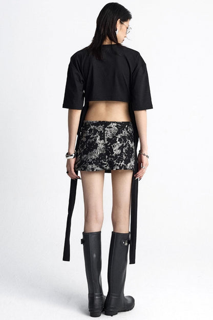 Pinch-Pleated Cut-Out Short Sleeve Summer Top