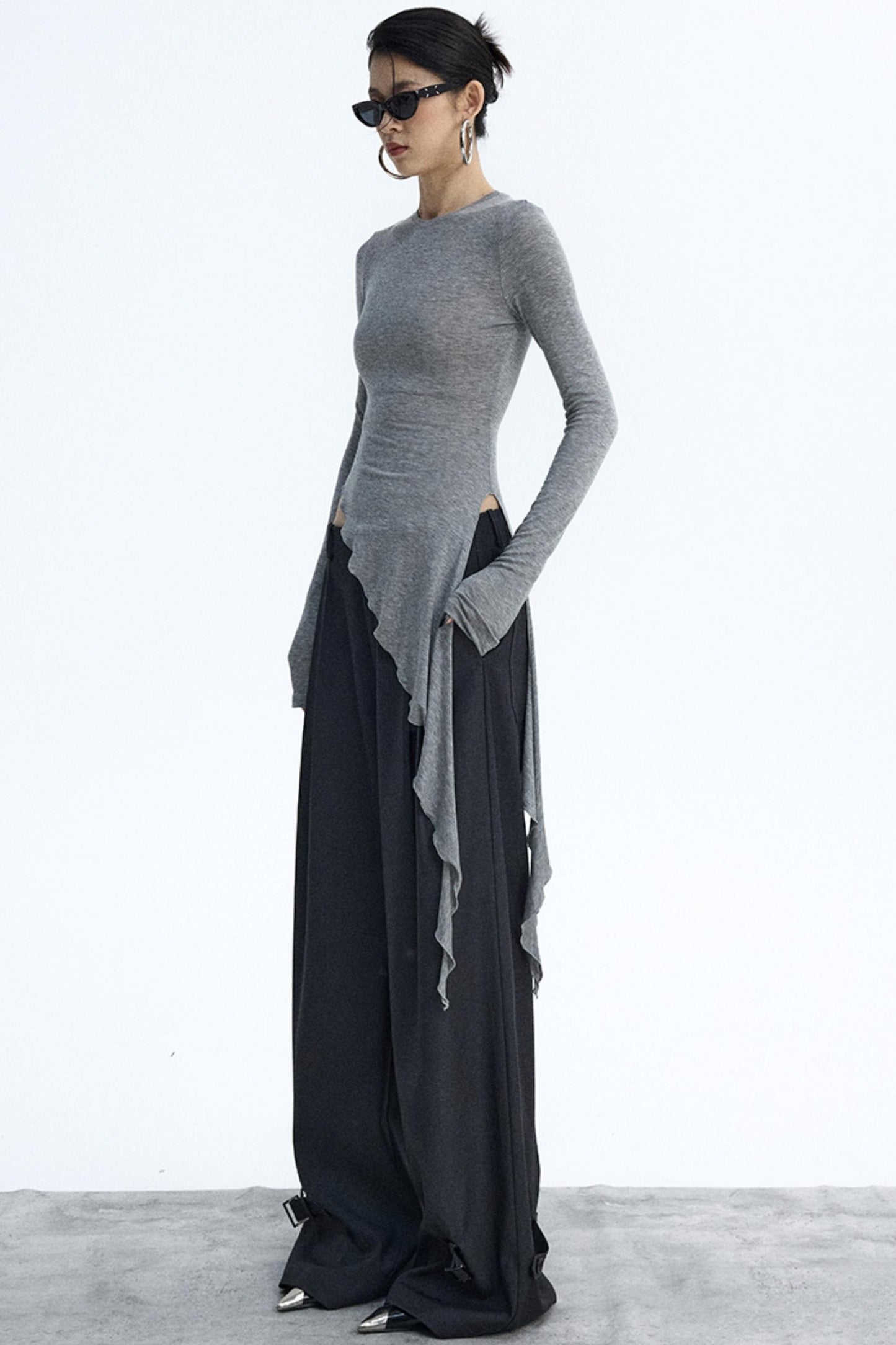 Ruffled Lyocell Asymmetrical Top