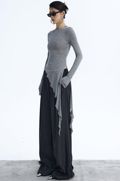 Ruffled Lyocell Asymmetrical Top