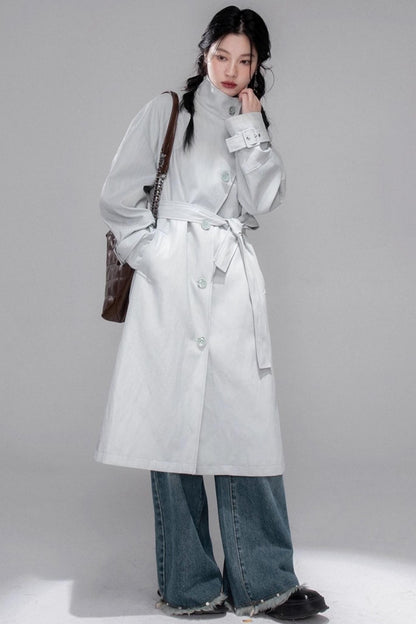 Two Collared Leather Trench Coat