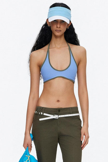 Lace-Up Striped Halter Bikini