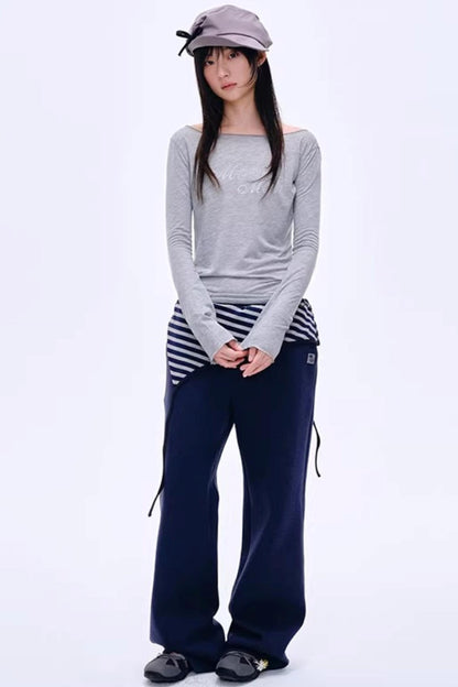 Color-Blocked Striped Cotton Pants