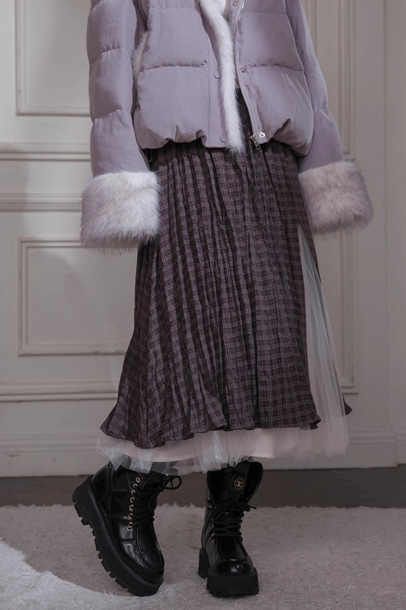 Romantic Pleated Plaid Skirt