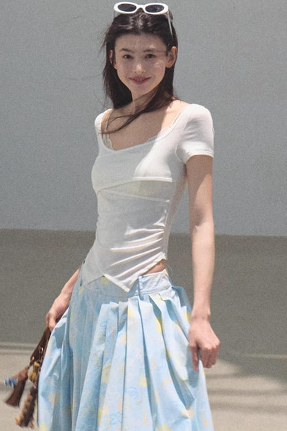 Poplin Pleated Midi Skirt