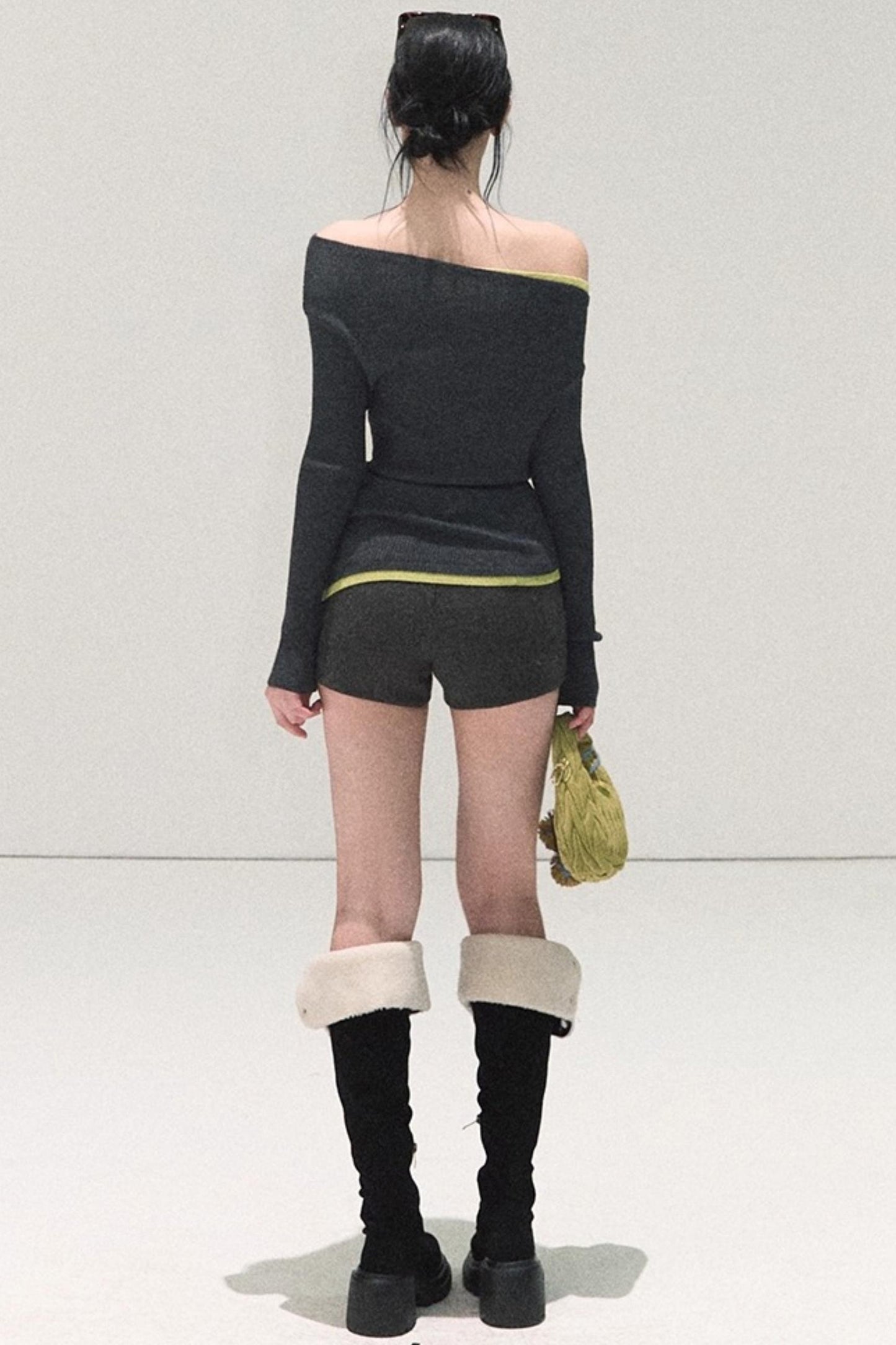 Wool Off-Shoulder Knit Top