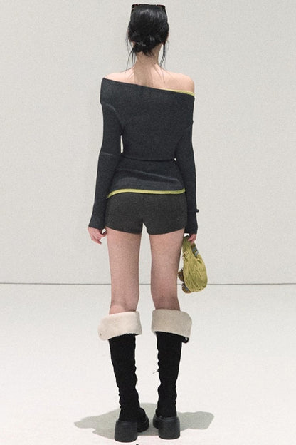 Wool Off-Shoulder Knit Top