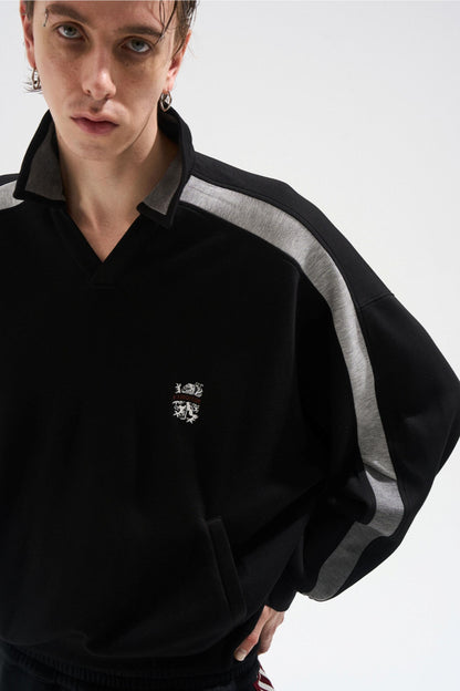 Contrasting Long Sleeve Polo Sweatshirt