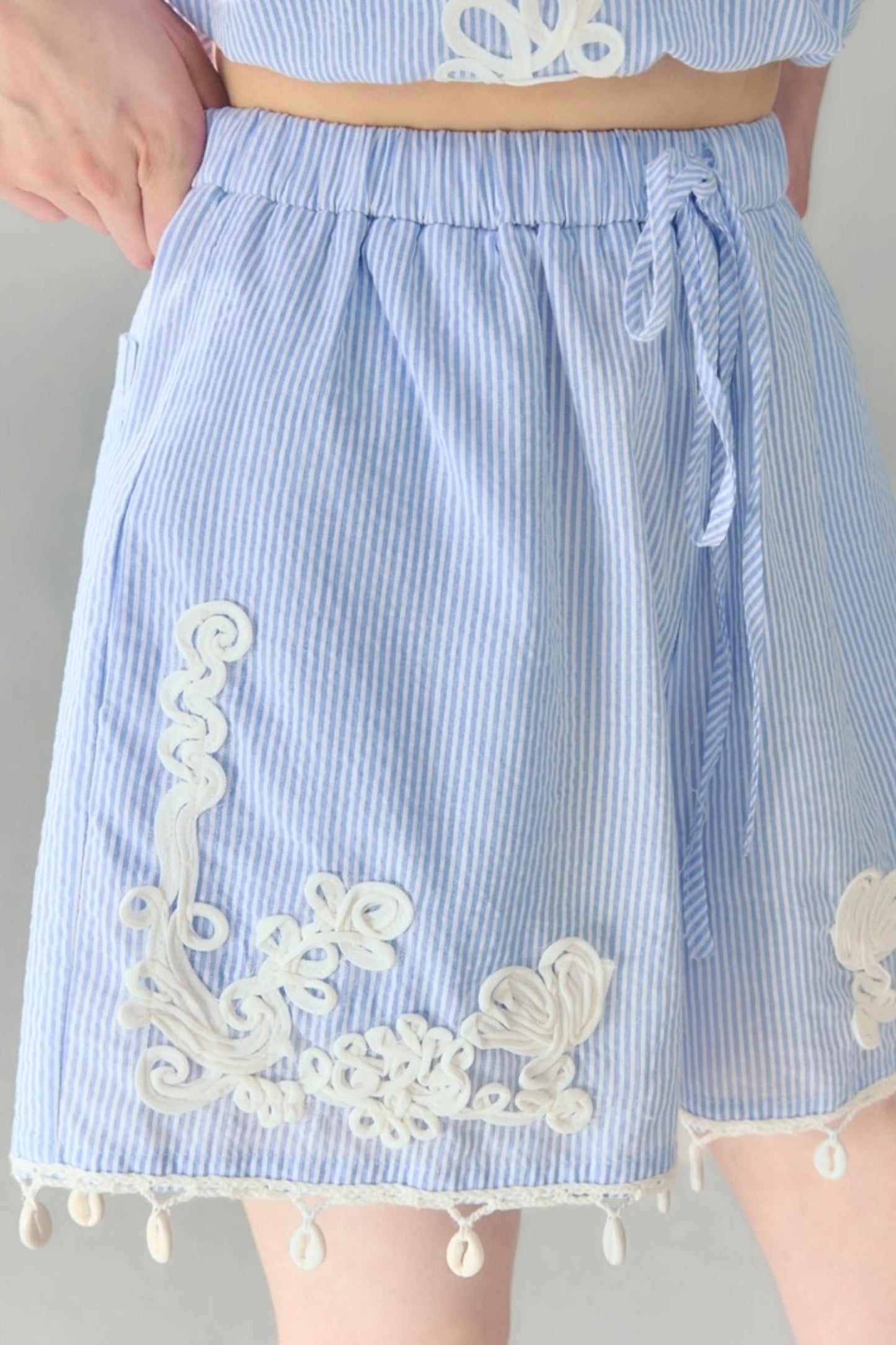 Island Flower Vine Striped Short Sleeve Top Shorts Set-Up