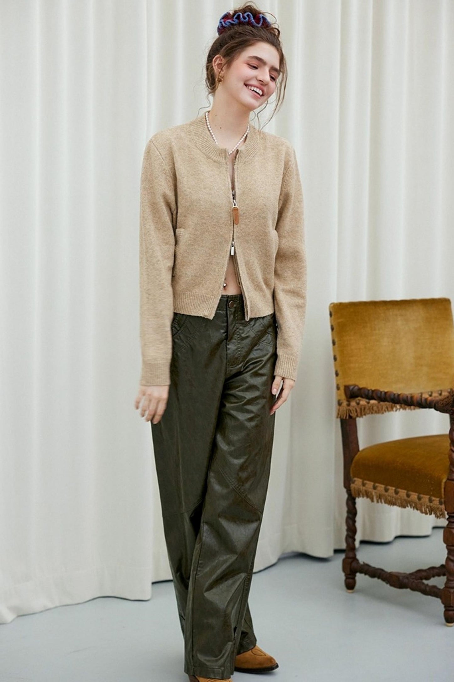 Slim Straight Leather Pants