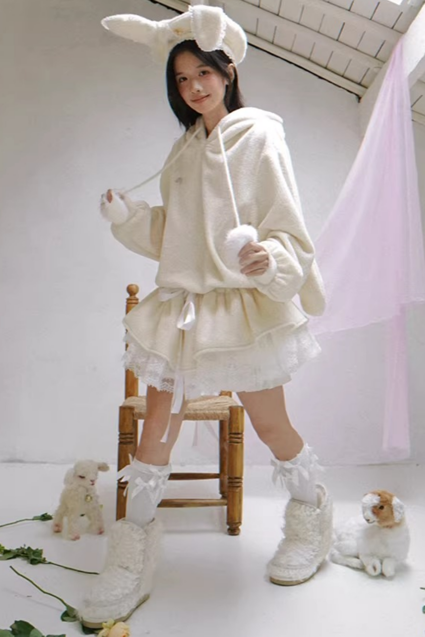 Lace Plush Sweatshirt Dress