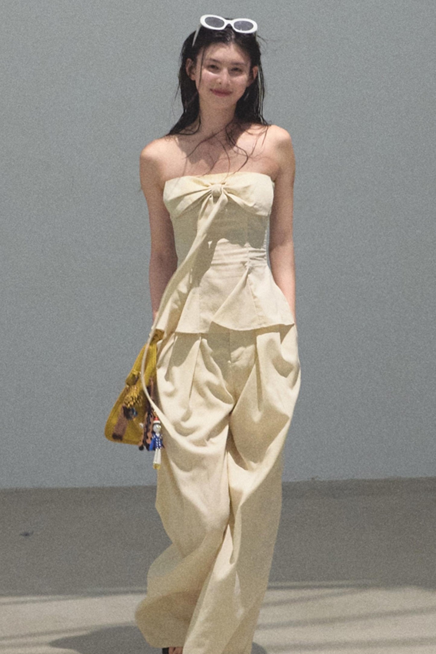 Eternal River Linen Bandeau Top & Wide-Leg Trousers Set-Up