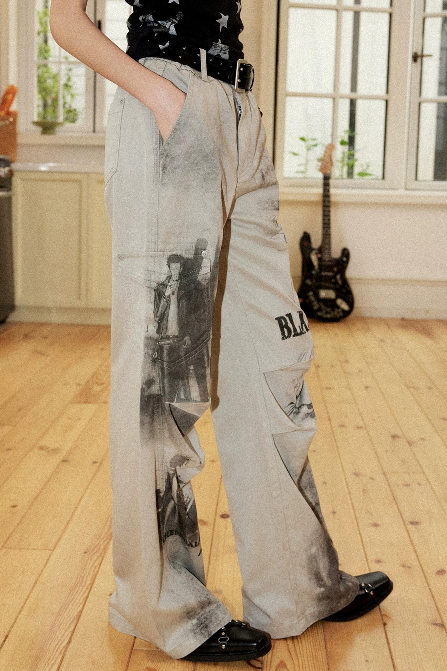 Distressed Patchwork Flared Pants