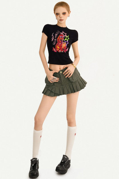Retro Pleated A-Line Skirt