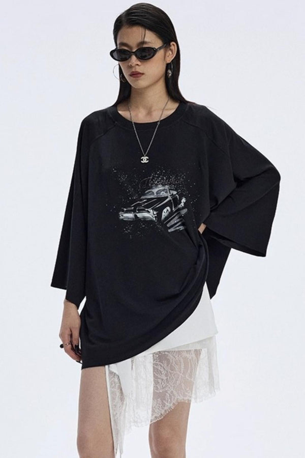 Vintage Car Print Cropped T-Shirt