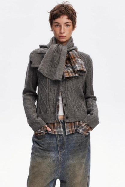 Wool Twist Pattern Cardigan Set-Up