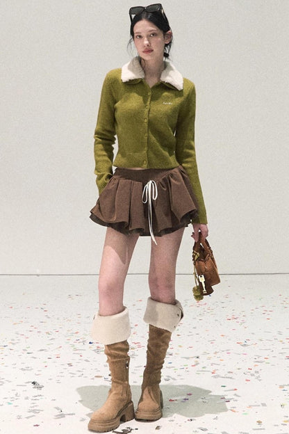 Plaid Color-Blocked Puffy Skirt