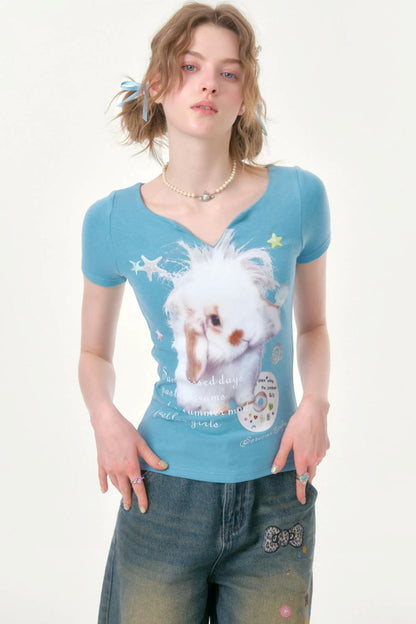 Blue Rabbit V-Neck T-Shirt