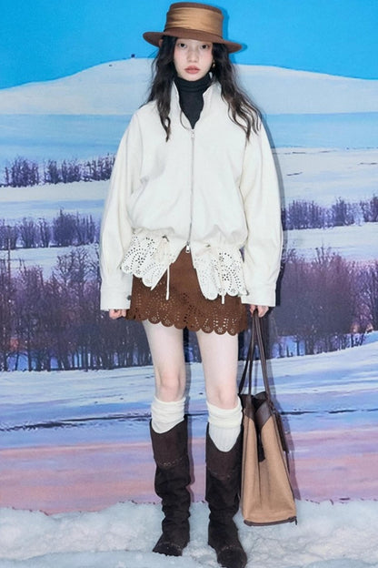 Hollow-Out Floral Leather Jacket