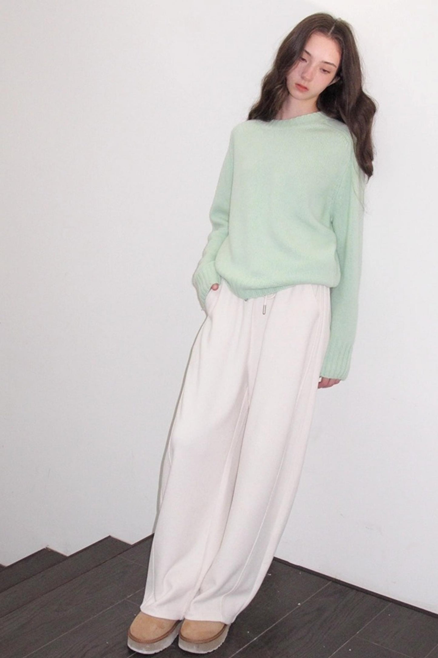 Mint Violet Slanted Hem Sweater