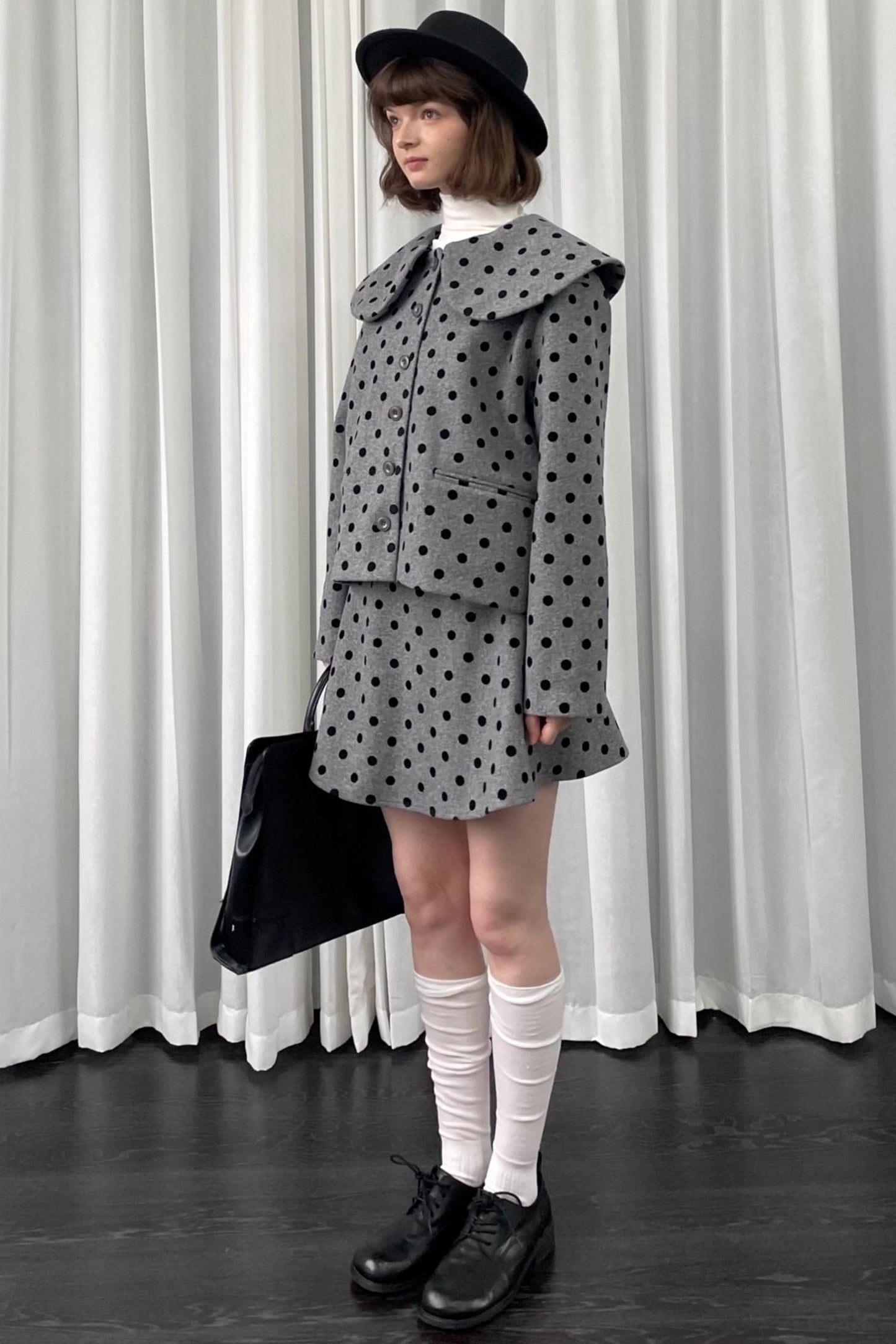 Gray Polka Dot Preppy Suit Set-Up