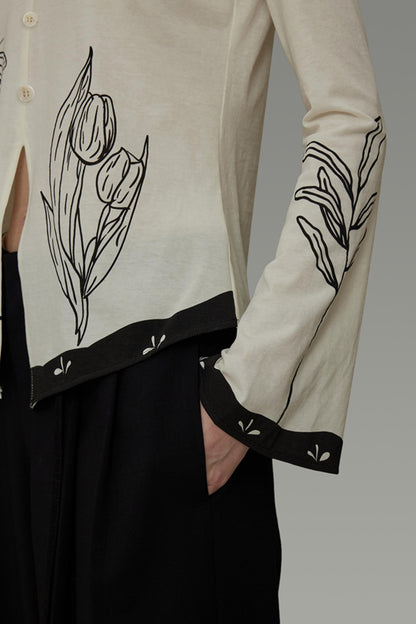 New Artistic Print V-Neck Knitwear